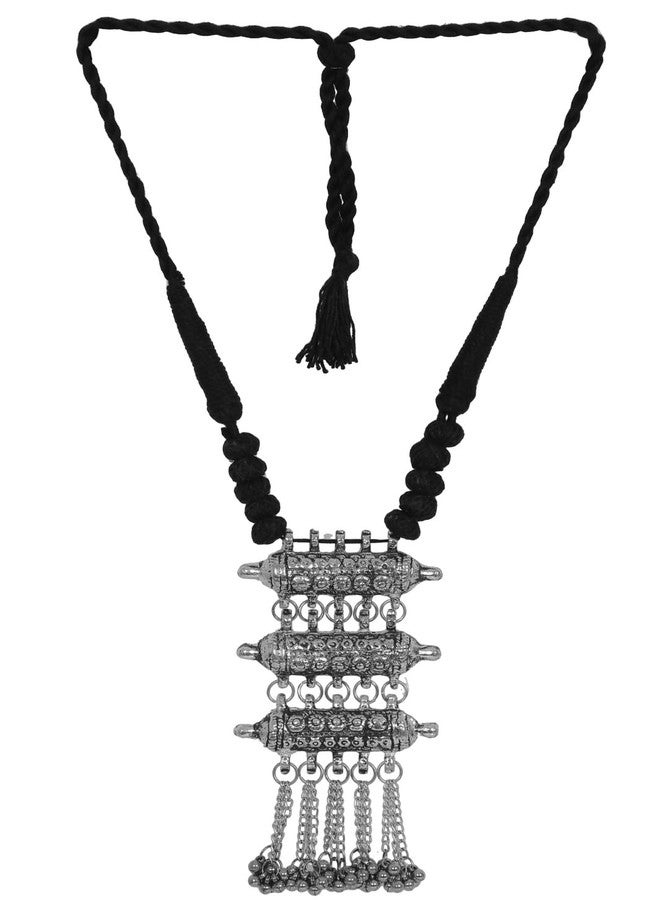 Siddhatva Ethnic Handamde Indian Afghani Gypsy Silver Oxidized Boho Ghungroo Choker Necklace Earrings Jewelry (Silver) - Image 1